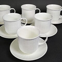 Set of Six George Davis Nantucket Basket Weave Wedgwood Bone China Coffee Cups and Saucers