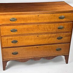 Antique American Tiger Maple and Cherry Four Drawer Chest of Drawers, 19th centur
