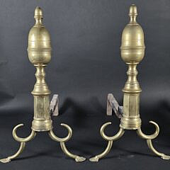 Scarce Near Two Pair of Antique Philadelphia Brass Andirons, late 18th Century