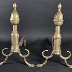 Scarce Near Two Pair of Antique Philadelphia Brass Andirons, late 18th Century