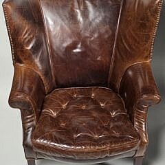 Pair of Brown Leather Upholstered Restoration Hardware Easy Chairs