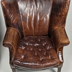 Pair of Brown Leather Upholstered Restoration Hardware Easy Chairs