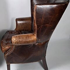 Pair of Brown Leather Upholstered Restoration Hardware Easy Chairs