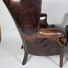Pair of Brown Leather Upholstered Restoration Hardware Easy Chairs