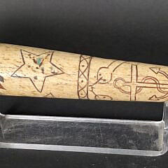 Extraordinary Sailor Made Polychrome Scrimshaw Decorated Antique Whalebone Fid, 19th century