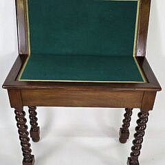 Antique English Barley Twist Mahogany Folding Card Table, 19th century