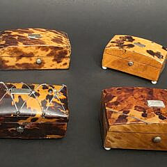 Four Antique English Tortoiseshell Stamp Boxes, 19th century