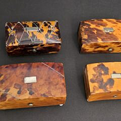 Four Antique English Tortoiseshell Stamp Boxes, 19th century