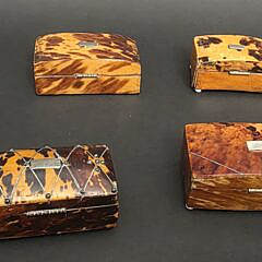 Four Antique English Tortoiseshell Stamp Boxes, 19th century