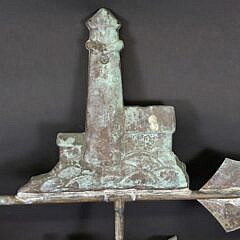 Vintage Figural Copper Lighthouse Directional Weathervane, 20th century