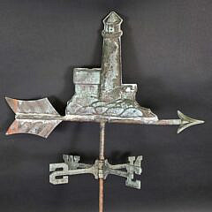 Vintage Figural Copper Lighthouse Directional Weathervane, 20th century