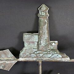 Vintage Figural Copper Lighthouse Directional Weathervane, 20th century