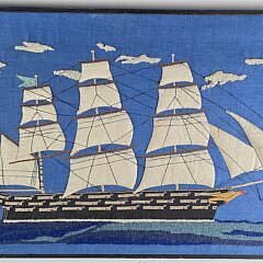 Vintage Three Masted American Clipper Ship Needlepoint Embroidery, 20th century