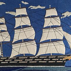 Vintage Three Masted American Clipper Ship Needlepoint Embroidery, 20th century
