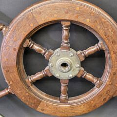 Vintage Nickel Plated and Mahogany Inlaid Yacht Ships Wheel