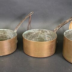 Set of Four Nesting Antique French J. Jacquotot Copper Cookware Pots, circa 1920s
