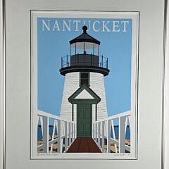 Vintage Brant Point Lighthouse Nantucket Serigraph Poster