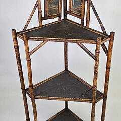 Antique English, “Tortoiseshell”, Bamboo Three-Tier Corner Shelf Etagere, 19th century