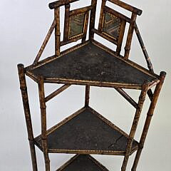 Antique English, “Tortoiseshell”, Bamboo Three-Tier Corner Shelf Etagere, 19th century