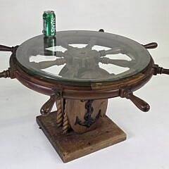 Vintage Ships Wheel, Anchor, and Rope Block Pull Coffee Table, 20th century