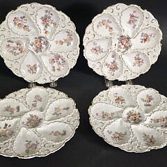 Set of Four Antique German Porcelain Floral Oyster Plates, 19th century