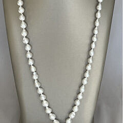 Lustrous 9mm x 11mm Baroque White South Sea Pearl Necklace, 14k White Gold Clasp