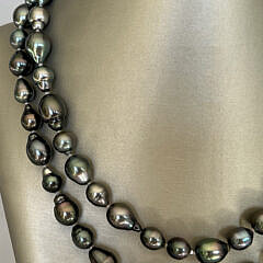 Baroque 8mm x 11mm Peacock Tahitian Pearl Necklace, 14k White Gold Clasp