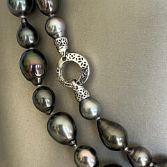 Baroque 8mm x 11mm Peacock Tahitian Pearl Necklace, 14k White Gold Clasp