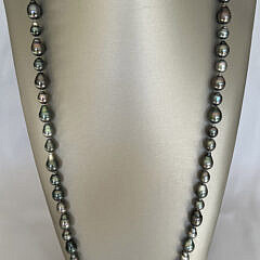 Baroque 8mm x 11mm Peacock Tahitian Pearl Necklace, 14k White Gold Clasp