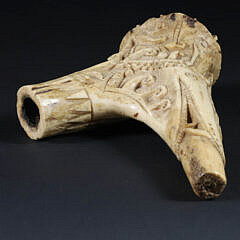 Carved Stag Horn Pipe with Bas Relief Hunter and Prey Decoration