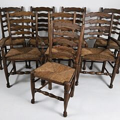 Set of 8 English Style Oak Ladder Back Dining Chairs