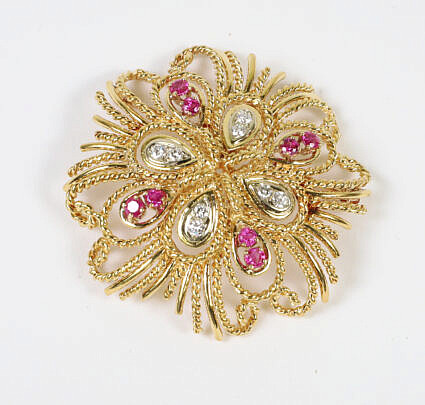 5-5635 18k Gold Tiffany & Co Diamond Ruby Brooch A IMG_0015 7