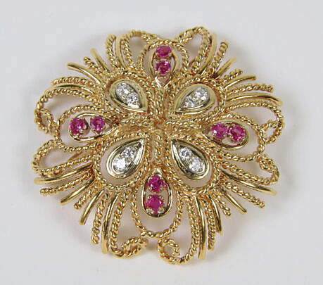 5-5635 18k Gold Tiffany & Co Diamond Ruby Brooch B IMG_0018 7