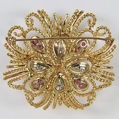 18k Yellow Gold Tiffany & Co. Diamond and Ruby Brooch / Pendant
