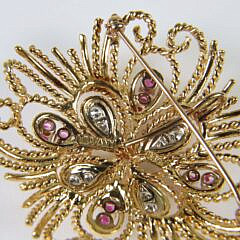 18k Yellow Gold Tiffany & Co. Diamond and Ruby Brooch / Pendant