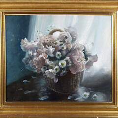 Paul Longnecker Oil on Canvas, "Floral Still Life with Basket"