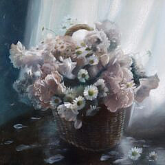 Paul Longenecker Oil on Canvas “Floral Still Life with Basket”