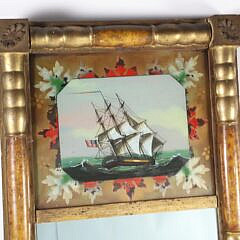 American Eglomise Gilt Divided Light Mirror with Reverse Painted Ship Decoration