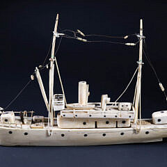 Inuit Made Antique Walrus Ivory Model of a Freighter