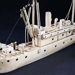 Inuit Made Antique Walrus Ivory Model of a Freighter