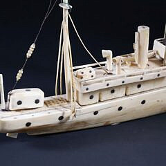 Inuit Made Antique Walrus Ivory Model of a Freighter