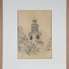 John Hughes Pencil Drawing "Unitarian Universalist Church Town Clock"
