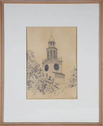 John Hughes Pencil Drawing "Unitarian Universalist Church Town Clock"