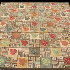 American Hooked Rug Oak Leaf Geometric Design