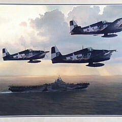 Limited Edition Photograph of WW II Aircraft Carrier and 3 Grumman F6F Hellcats