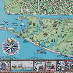 Ruth Haviland Sutton  Map of Nantucket Island and Surrounding Historical Details, circa 1964