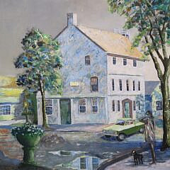 Naive Oil on Canvas Board “Main Street Nantucket”, Painting