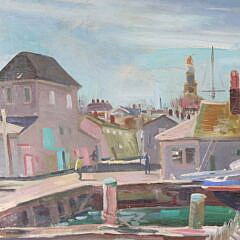 Vintage Naive Oil on Canvas “New England Pier”, Painting