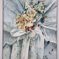 Victoria Bailey Watercolor on Paper “Rose Bouquet and Lace”