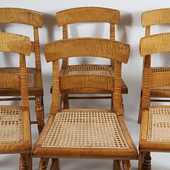 Set of Six American Tiger Maple Cane Seat Dining Chairs, 19th Century